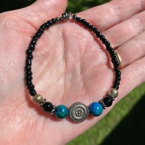 Artisan Elegant Black and Blue Beaded Renaissance  Bracelet